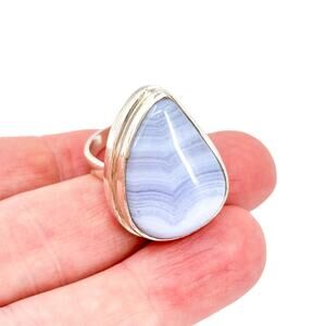 Vintage Sterling Silver 925 RD Blue Lace Agate Ring Size 10